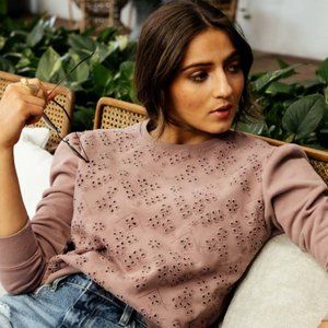 NEW Bohme Wild Cyclamen Eyelet Sweatshirt Lavender XL